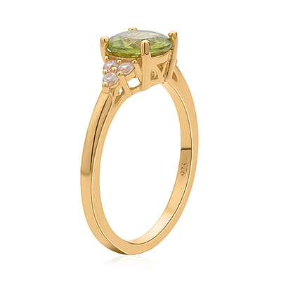 Premium Peridot and White Zircon Ring in Vermeil Yellow Gold Over Sterling Silver (Size 10.0) 1.75 ctw