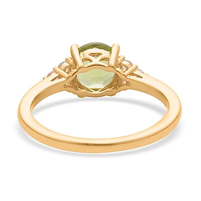 Premium Peridot and White Zircon Ring in Vermeil Yellow Gold Over Sterling Silver (Size 10.0) 1.75 ctw