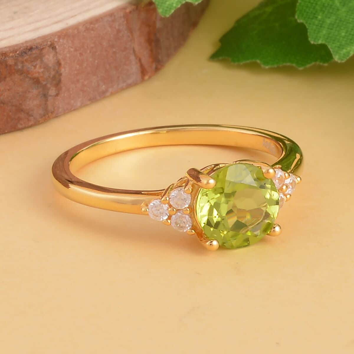 Premium Peridot and White Zircon Ring in Vermeil Yellow Gold Over Sterling Silver (Size 8.0) 1.75 ctw image number 1
