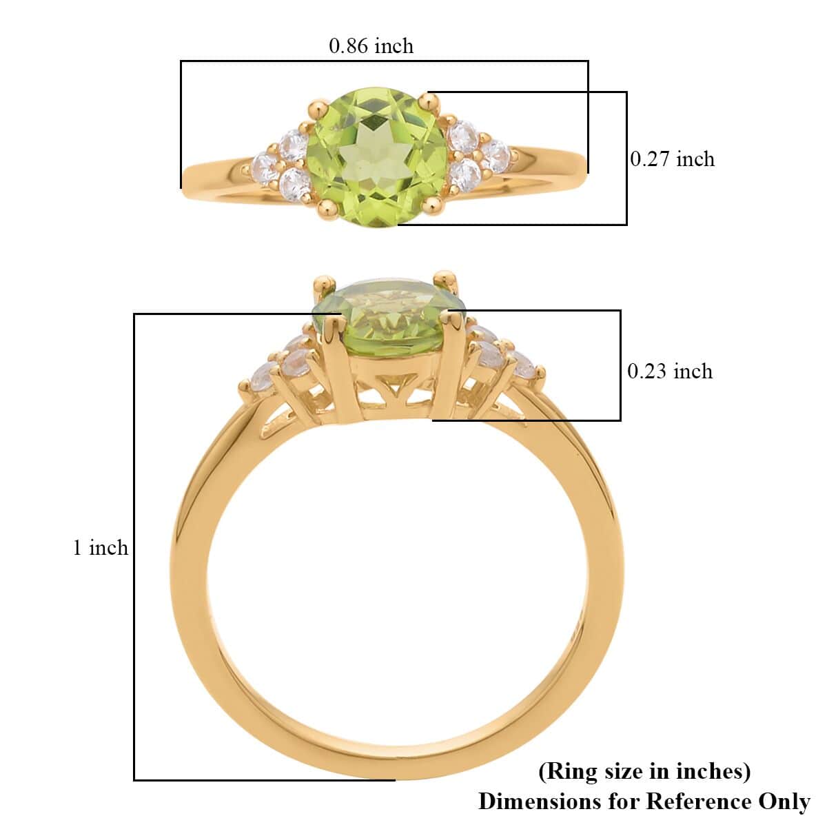 Premium Peridot and White Zircon Ring in Vermeil Yellow Gold Over Sterling Silver (Size 8.0) 1.75 ctw image number 5