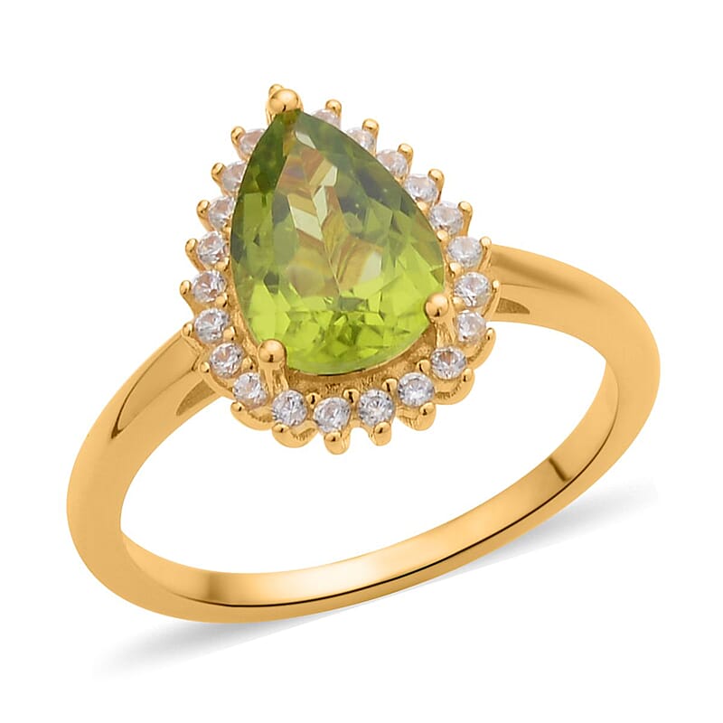 Premium Peridot and White Zircon Halo Ring in Vermeil YG Over Sterling Silver (Size 10.0) 2.25 ctw