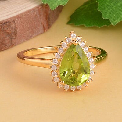 Premium Peridot and White Zircon Halo Ring in Vermeil YG Over Sterling Silver (Size 10.0) 2.25 ctw