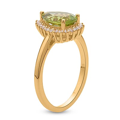 Premium Peridot and White Zircon Halo Ring in Vermeil YG Over Sterling Silver (Size 10.0) 2.25 ctw