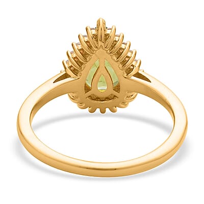 Premium Peridot and White Zircon Halo Ring in Vermeil YG Over Sterling Silver (Size 10.0) 2.25 ctw