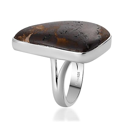 Artisan Crafted Natural Australian Boulder Opal Solitaire Ring in Sterling Silver (Size 10.0) 24.35 ctw