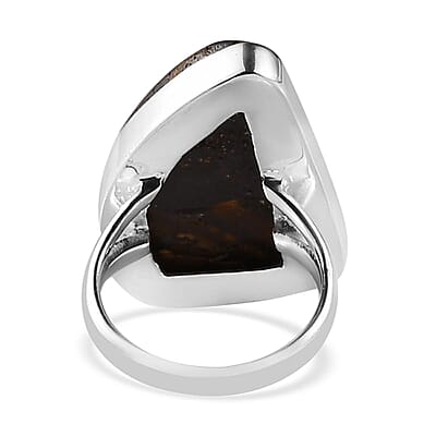 Artisan Crafted Natural Australian Boulder Opal Solitaire Ring in Sterling Silver (Size 10.0) 24.35 ctw