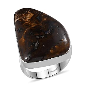 Artisan Crafted Natural Australian Boulder Opal Solitaire Ring in Sterling Silver (Size 6.0) 24.35 ctw