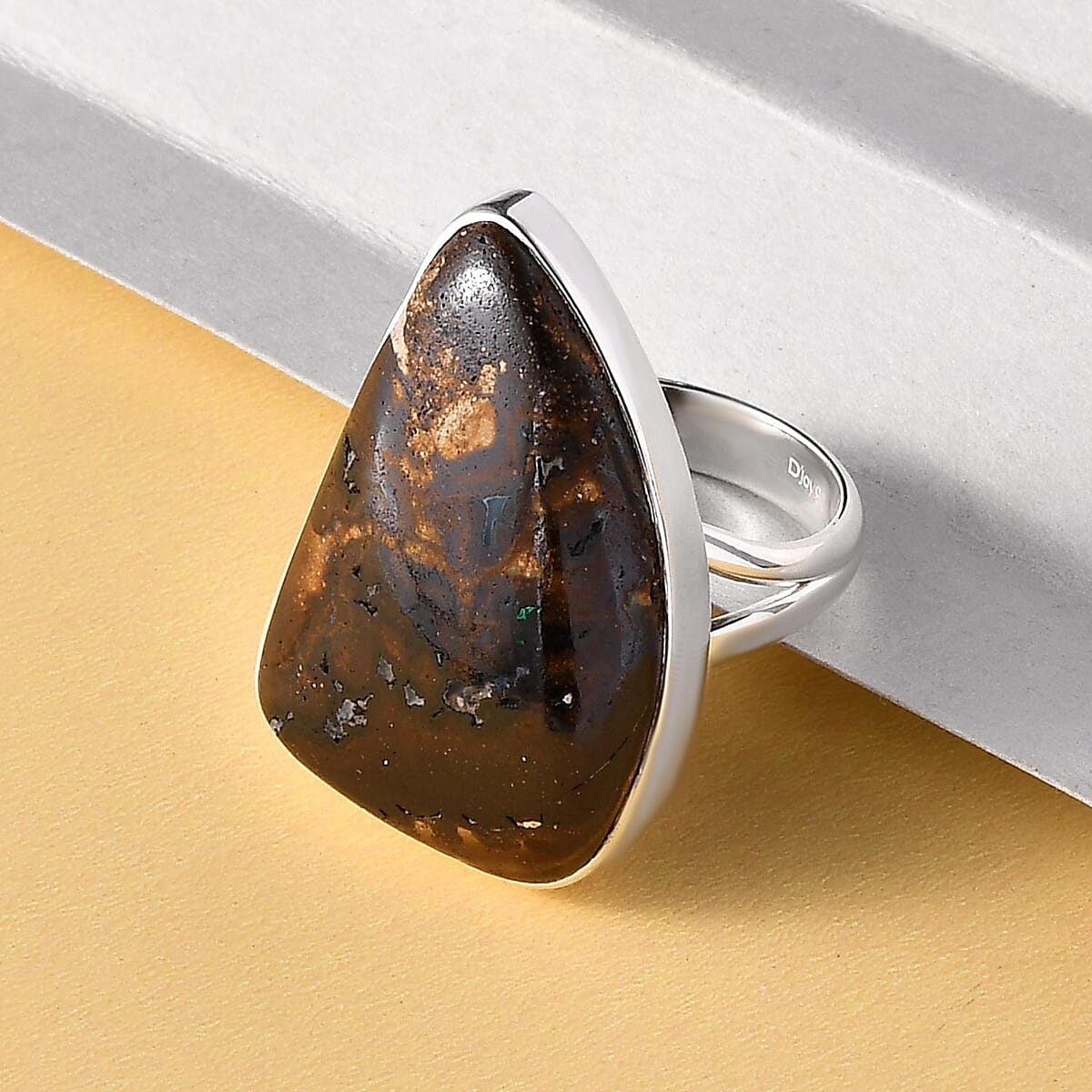 Artisan Crafted Natural Australian Boulder Opal Solitaire Ring in Sterling Silver (Size 6.0) 24.35 ctw image number 1