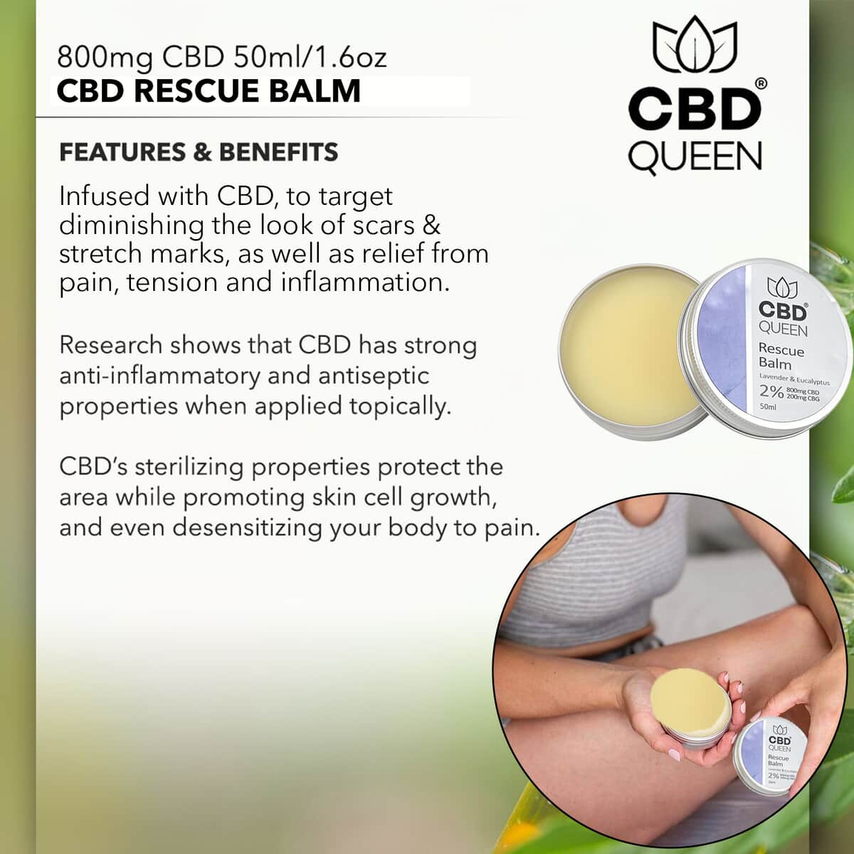 CBD Queen 800mg CBD Lavender & Eucalyptus Rescue Balm (Ships in 6-10 Days) image number 2