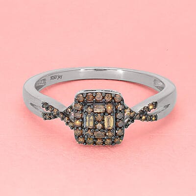 Red Diamond Split Shank Ring in Rhodium and Platinum Over Sterling Silver (Size 10.0) 0.33 ctw