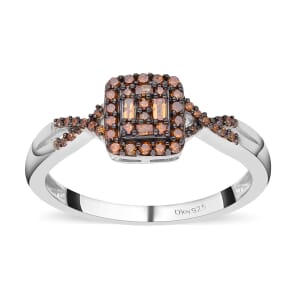 Red Diamond Split Shank Ring in Rhodium and Platinum Over Sterling Silver (Size 6.0) 0.33 ctw