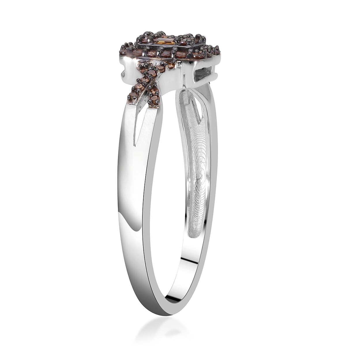 Red Diamond Split Shank Ring in Rhodium and Platinum Over Sterling Silver (Size 6.0) 0.33 ctw image number 3