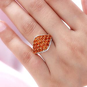 Fire Opal and White Zircon 2.28 ctw Cluster Ring in 14K Yellow Gold Over Sterling Silver (Size 11.5)