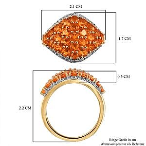 Fire Opal and White Zircon 2.28 ctw Cluster Ring in 14K Yellow Gold Over Sterling Silver (Size 11.5)