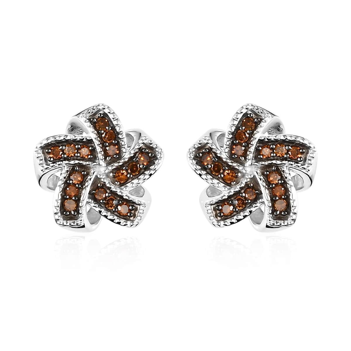 Red Diamond Knotted Stud Earrings in Rhodium and Platinum Over Sterling Silver 0.25 ctw image number 0