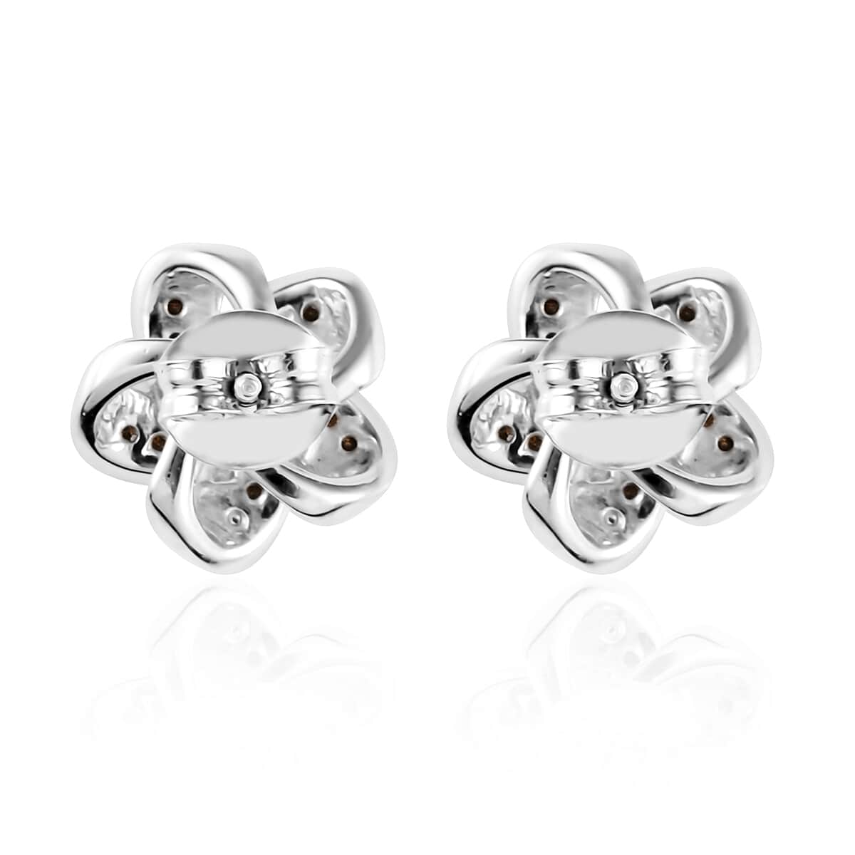 Red Diamond Knotted Stud Earrings in Rhodium and Platinum Over Sterling Silver 0.25 ctw image number 4