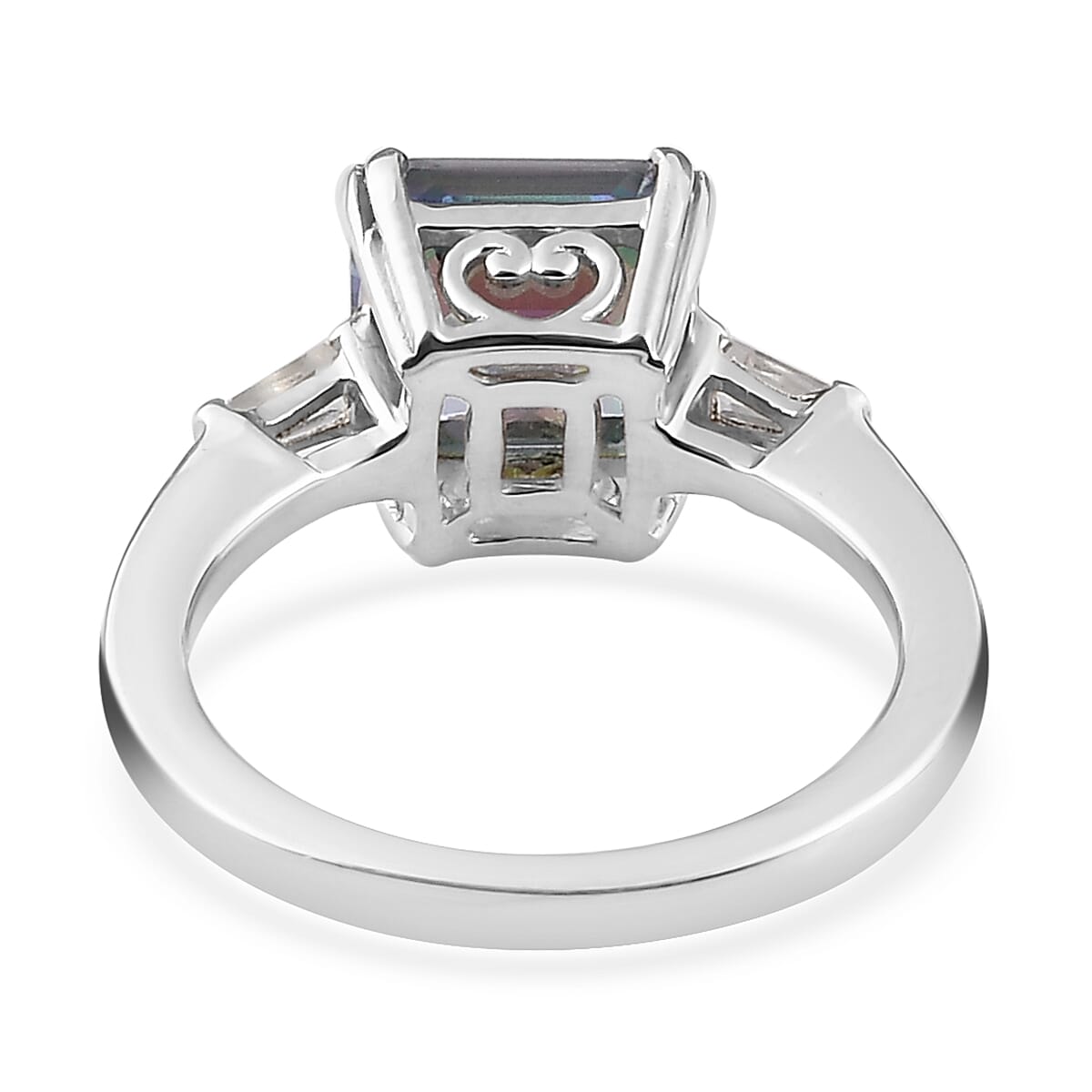 Asscher Cut Brazilian Periwinkle Bloom Petalite and White Topaz 3 Stone Ring in Platinum Over Sterling Silver (Size 10.0) 2.35 ctw