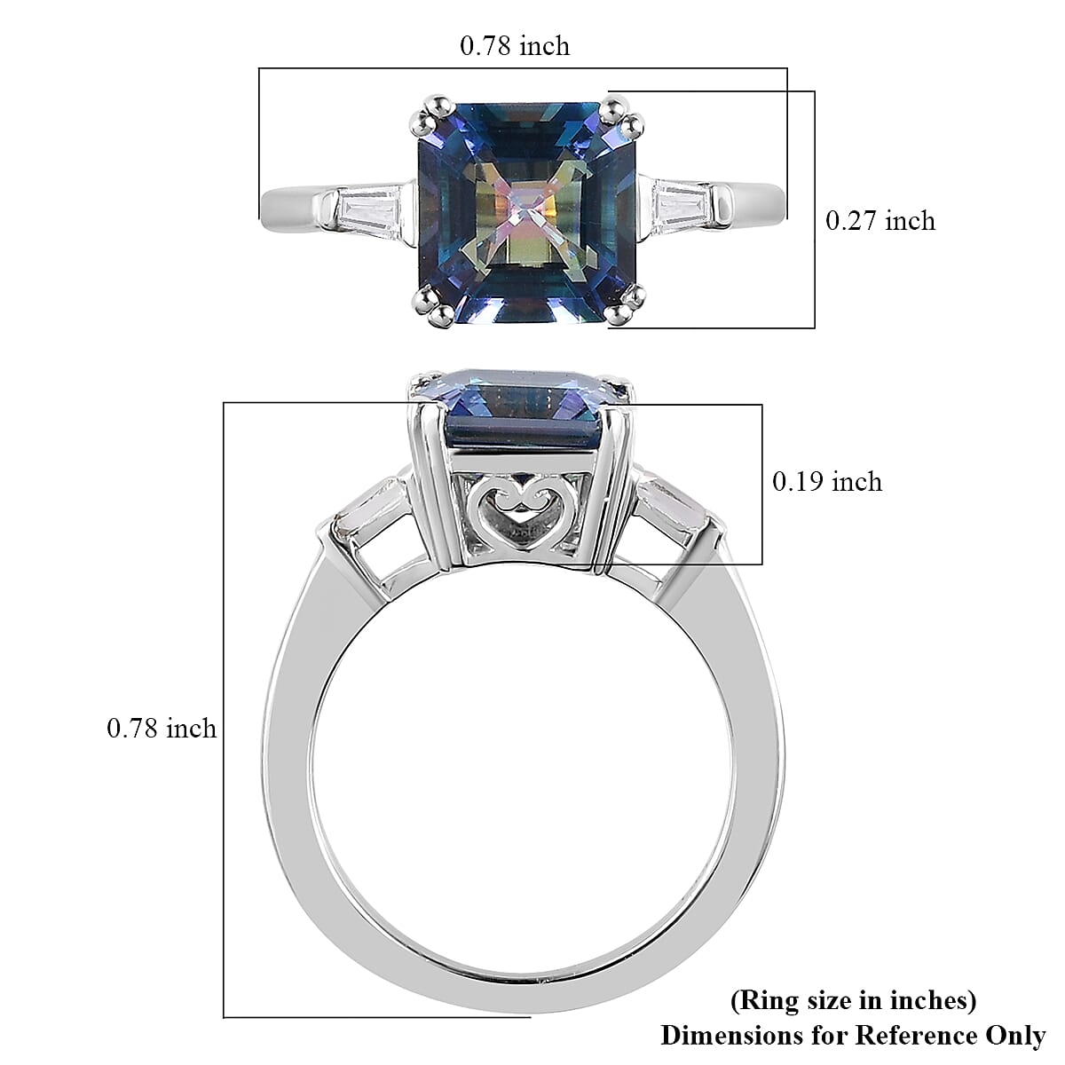Asscher Cut Brazilian Periwinkle Bloom Petalite and White Topaz 3 Stone Ring in Platinum Over Sterling Silver (Size 10.0) 2.35 ctw