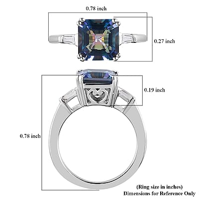 Asscher Cut Brazilian Periwinkle Bloom Petalite and White Topaz 3 Stone Ring in Platinum Over Sterling Silver (Size 10.0) 2.35 ctw