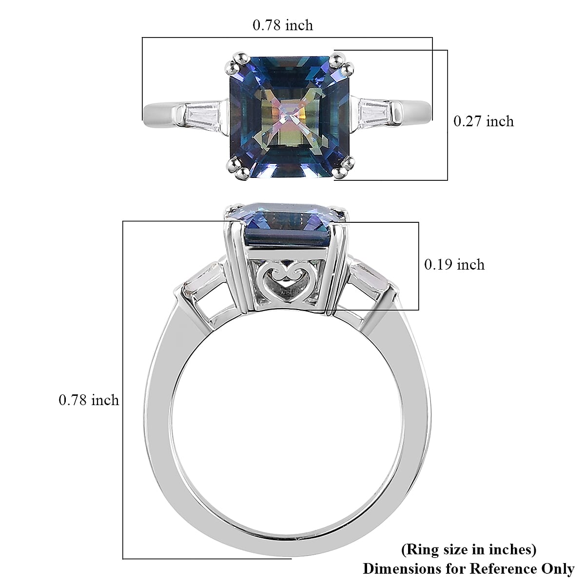 Asscher Cut Brazilian Periwinkle Bloom Petalite and White Topaz 3 Stone Ring in Platinum Over Sterling Silver (Size 9.0) 2.35 ctw image number 5