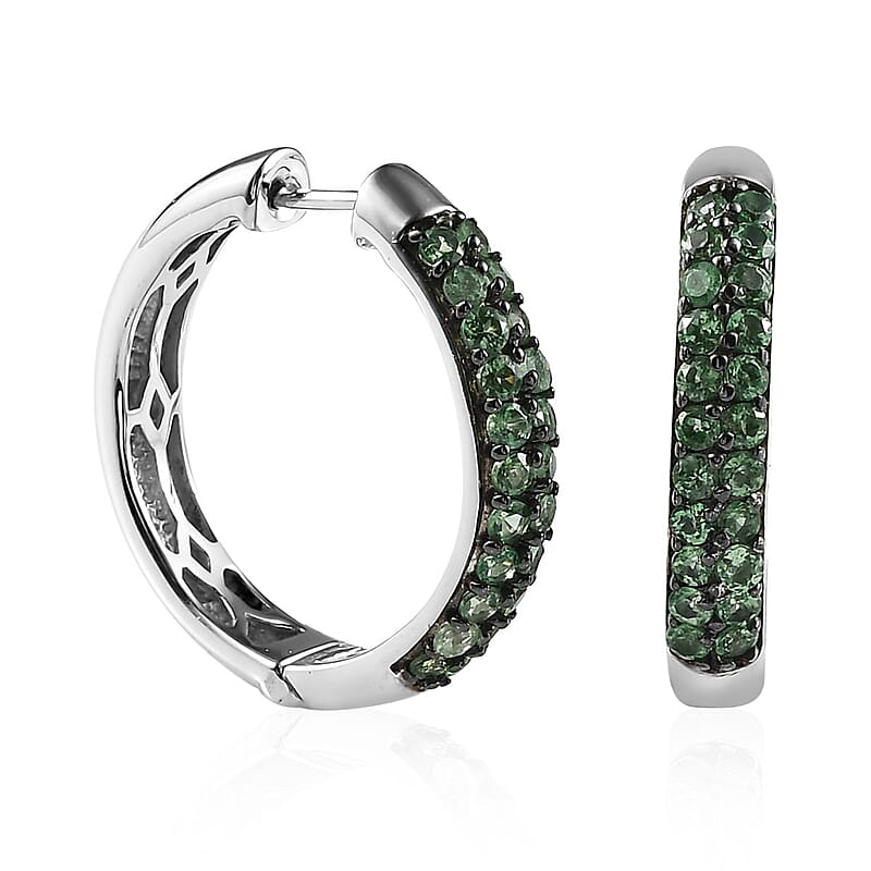 Merelani Mint Garnet Hoop Earrings in Platinum Over Sterling Silver 1.85 ctw