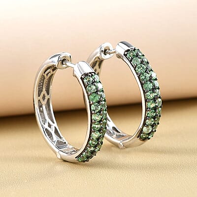 Merelani Mint Garnet Hoop Earrings in Platinum Over Sterling Silver 1.85 ctw
