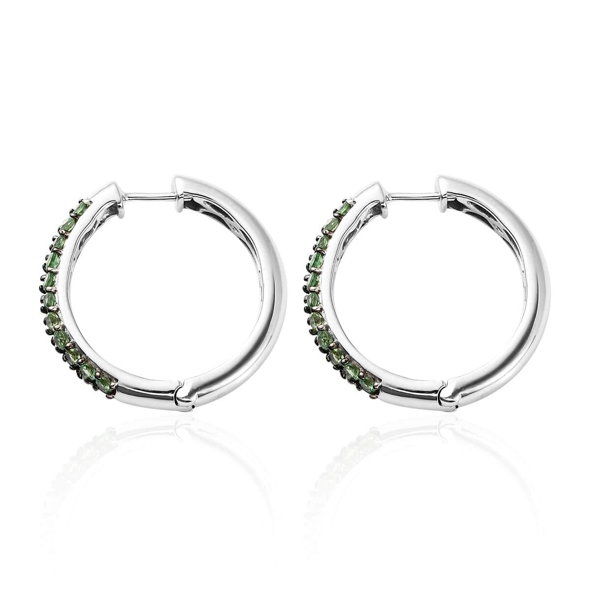 Merelani Mint Garnet Hoop Earrings in Platinum Over Sterling Silver 1.85 ctw image number 3