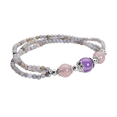 Multi Gemstone Beaded Stretchable Two Row Bracelet 41.00 ctw