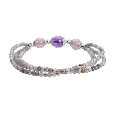 Multi Gemstone Beaded Stretchable Two Row Bracelet 41.00 ctw