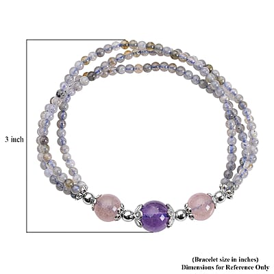Multi Gemstone Beaded Stretchable Two Row Bracelet 41.00 ctw
