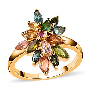Multi-Tourmaline Elongated Ring in Vermeil Yellow Gold Over Sterling Silver (Size 8.0) 1.65 ctw