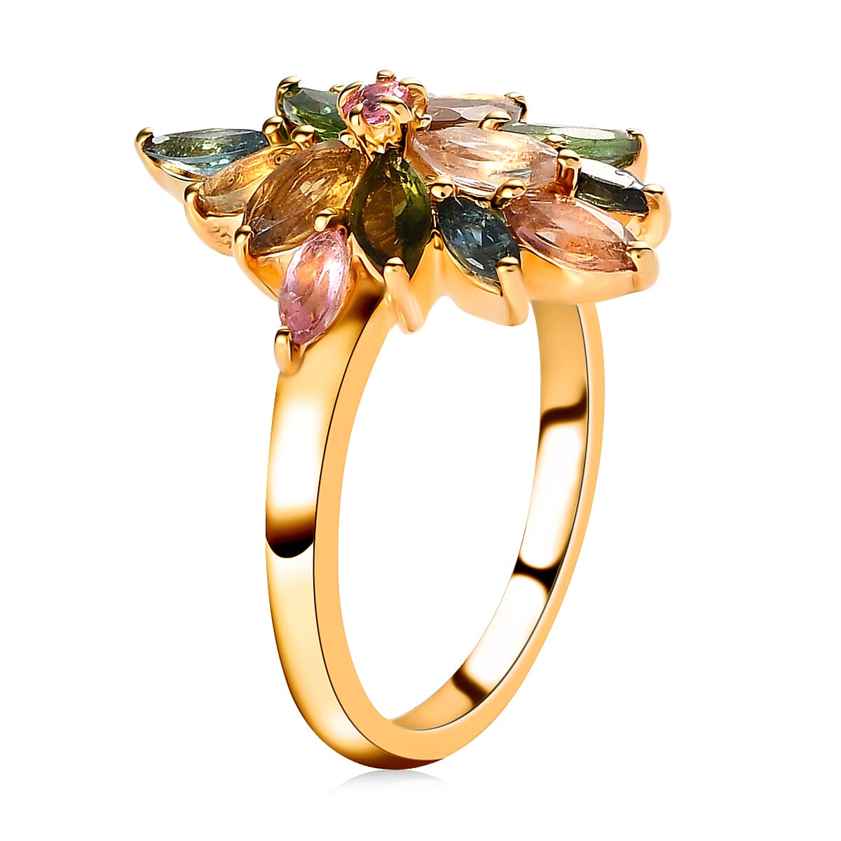 Multi-Tourmaline Elongated Ring in Vermeil Yellow Gold Over Sterling Silver (Size 8.0) 1.65 ctw image number 3
