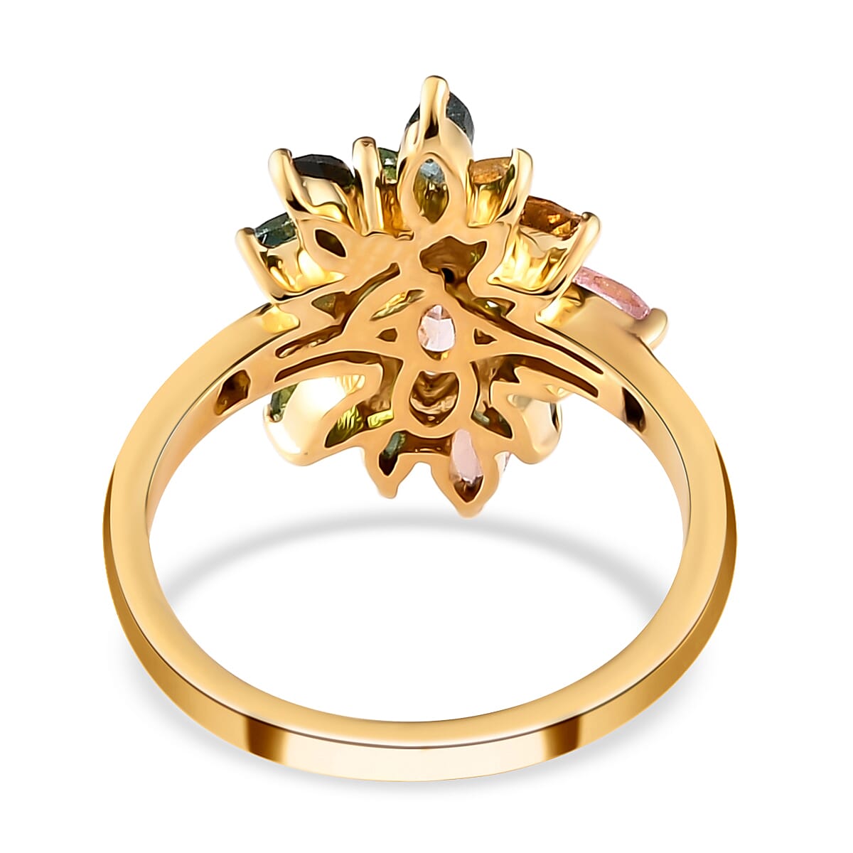 Multi-Tourmaline Elongated Ring in Vermeil Yellow Gold Over Sterling Silver (Size 8.0) 1.65 ctw