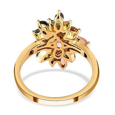 Multi-Tourmaline Elongated Ring in Vermeil Yellow Gold Over Sterling Silver (Size 8.0) 1.65 ctw