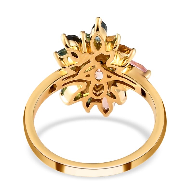 Multi-Tourmaline Elongated Ring in Vermeil Yellow Gold Over Sterling Silver (Size 8.0) 1.65 ctw