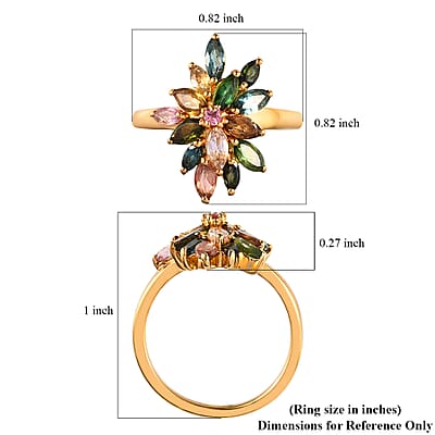 Multi-Tourmaline Elongated Ring in Vermeil Yellow Gold Over Sterling Silver (Size 8.0) 1.65 ctw
