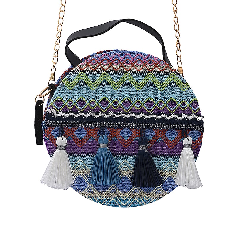 Thailand Designer Closeout, Royal Siamese Handmade Embroidery Blue Faux Leather Mini Bag