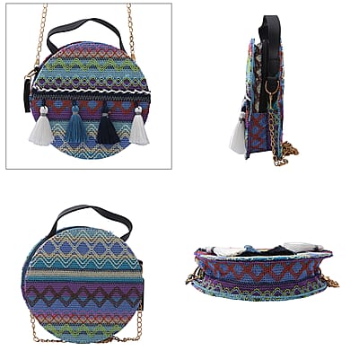 Thailand Designer Closeout, Royal Siamese Handmade Embroidery Blue Faux Leather Mini Bag