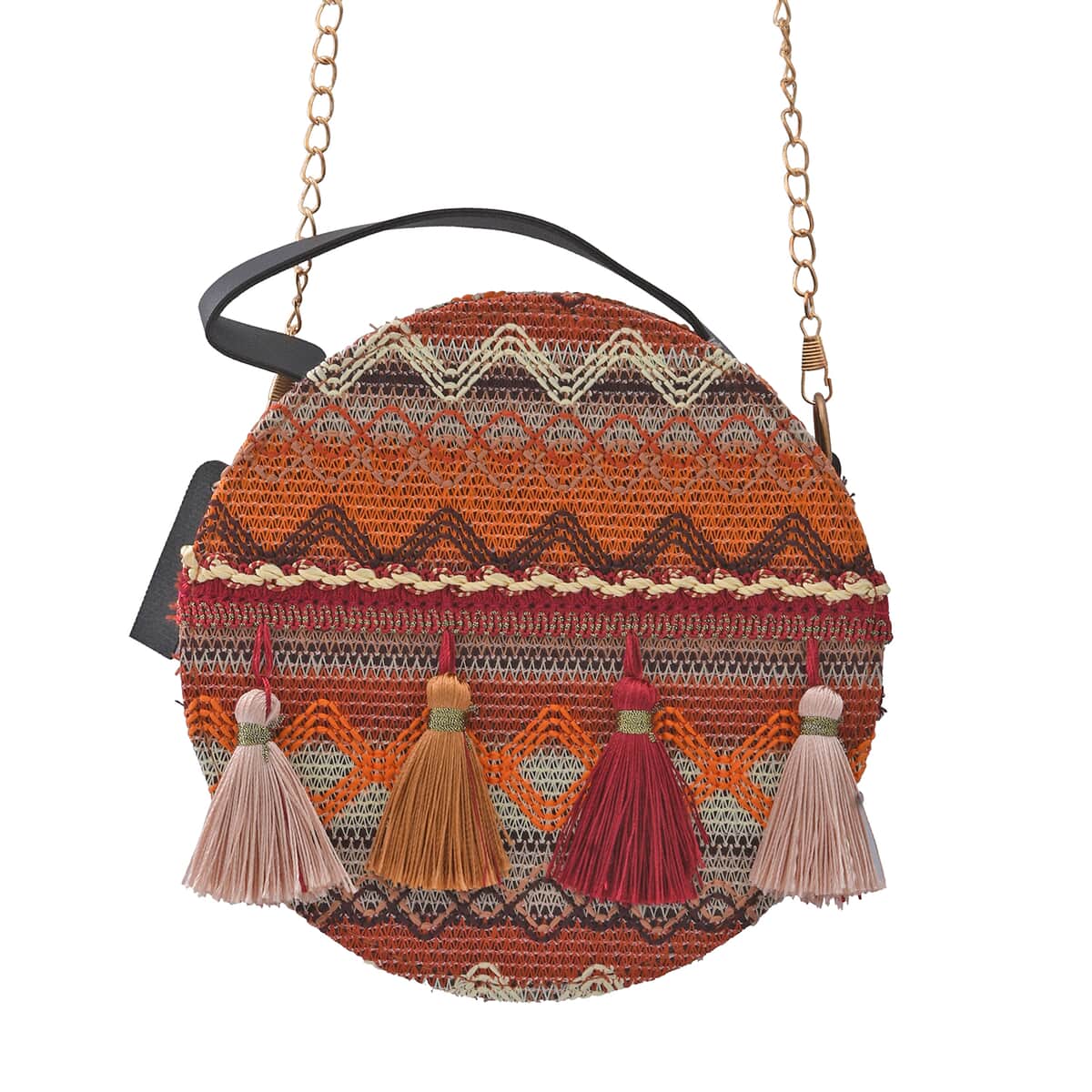 Handwoven embroidered day purse with leather accents