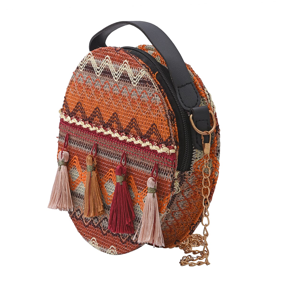 Thailand Designer Closeout, Royal Siamese Handmade Embroidery Orange Faux Leather Mini Bag image number 2