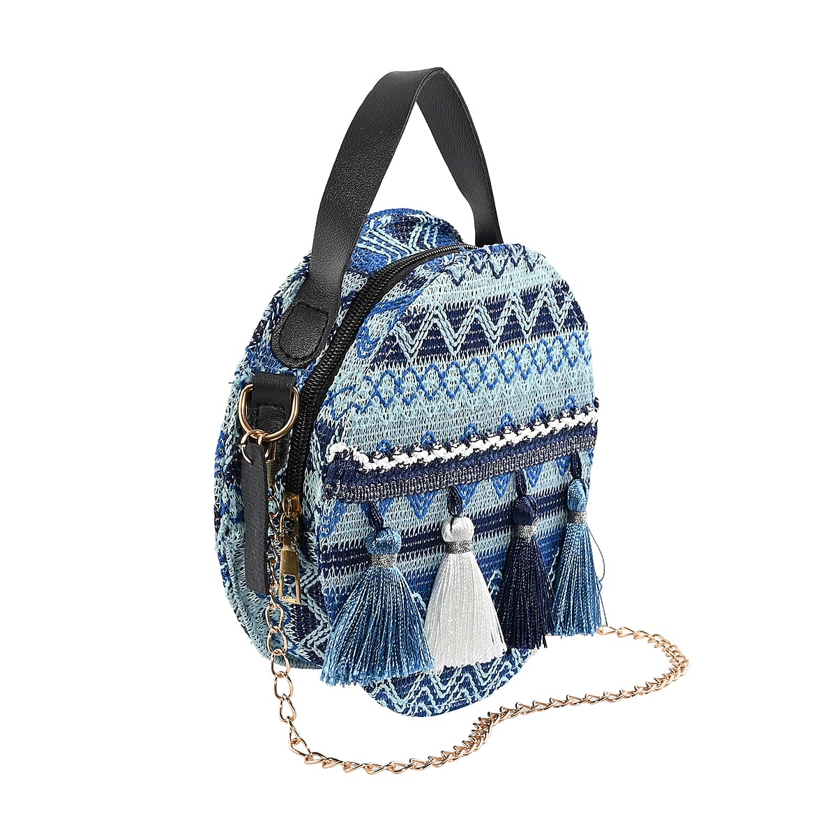 Thailand Designer Closeout, Royal Siamese Handmade Embroidery Navy Faux Leather Mini Bag image number 1