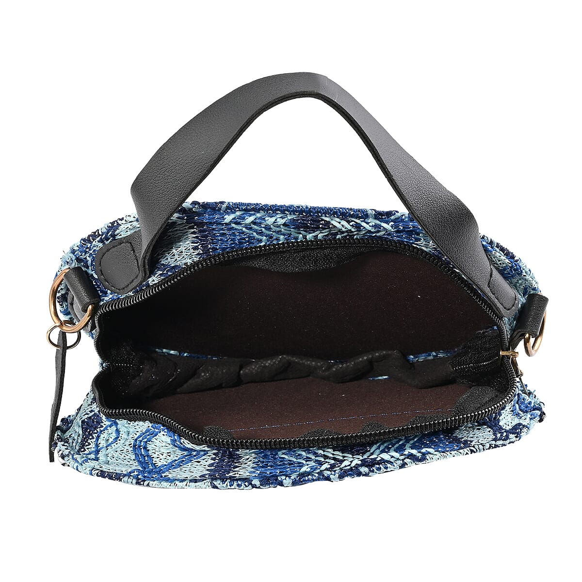 Thailand Designer Closeout, Royal Siamese Handmade Embroidery Navy Faux Leather Mini Bag image number 3