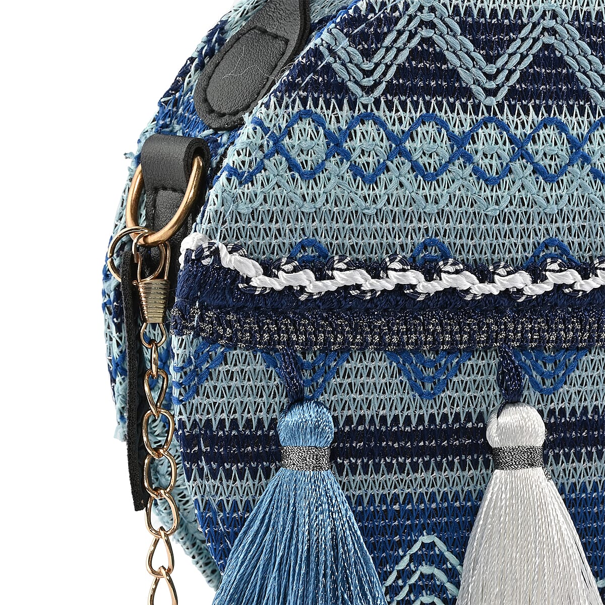 Thailand Designer Closeout, Royal Siamese Handmade Embroidery Navy Faux Leather Mini Bag image number 5