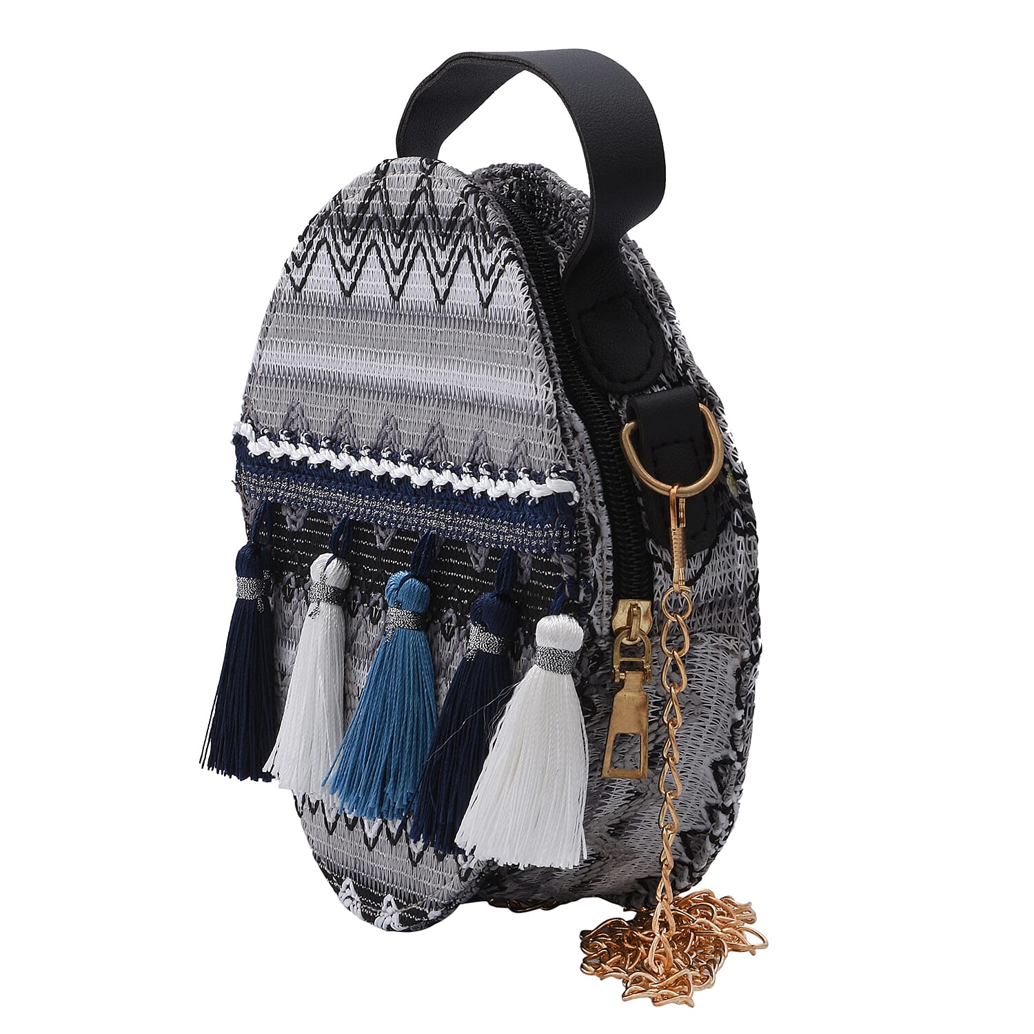 Thailand Designer Closeout, Royal Siamese Handmade Embroidery Gray Faux Leather Mini Bag