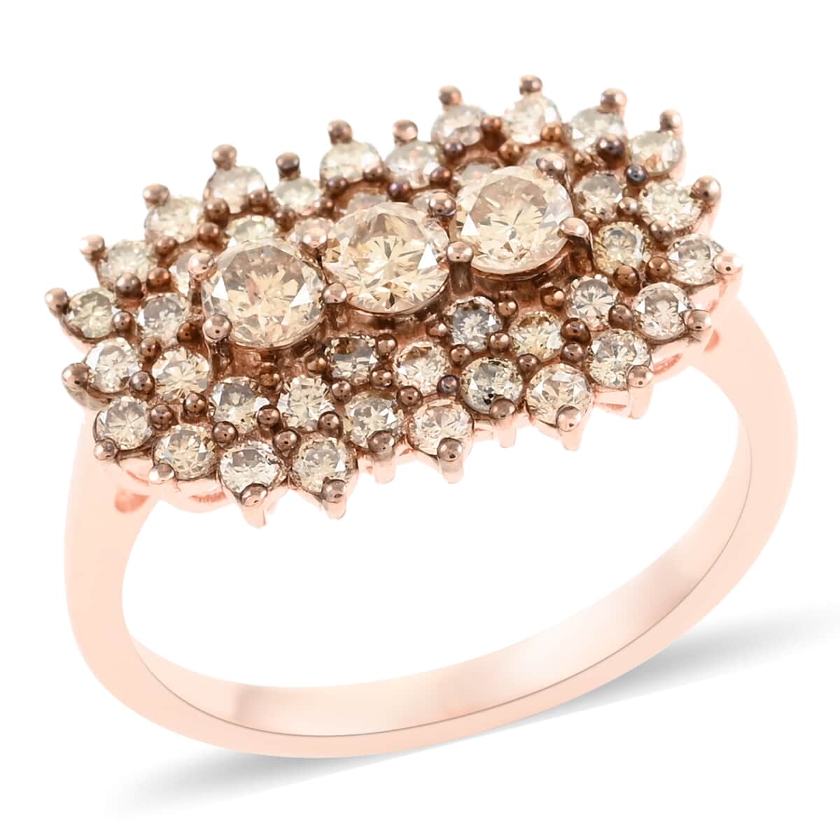Natural Champagne Diamond Cluster Ring in Vermeil Rose Gold Over Sterling Silver (Size 10.0) 2.00 ctw image number 0