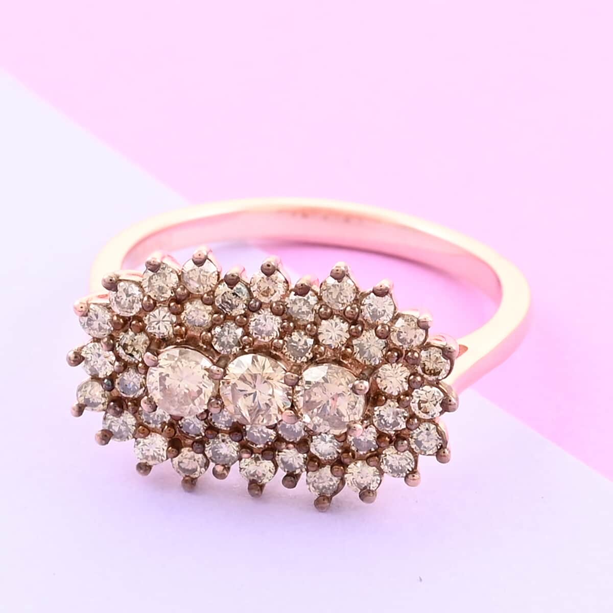 Natural Champagne Diamond Cluster Ring in Vermeil Rose Gold Over Sterling Silver (Size 10.0) 2.00 ctw image number 1