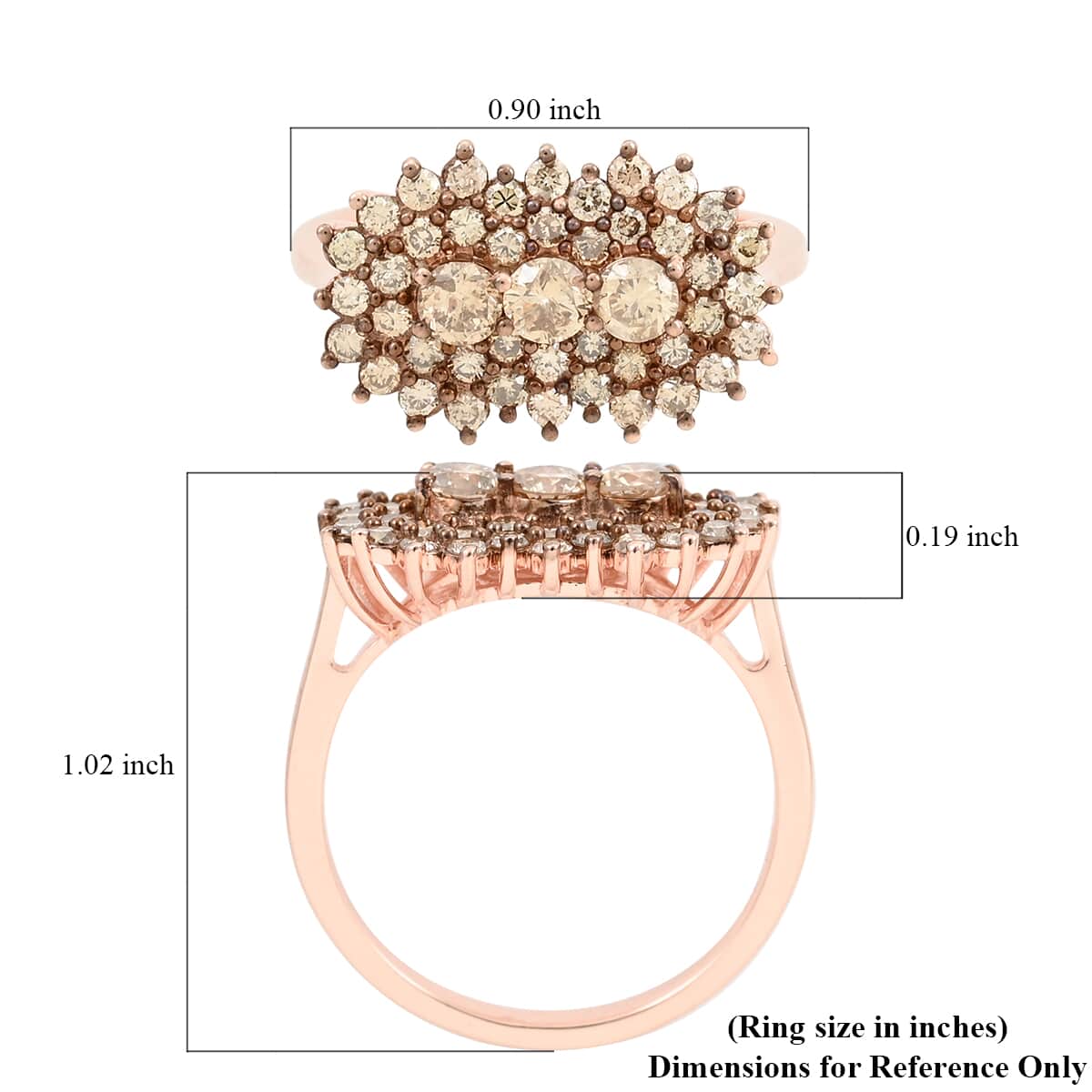 Natural Champagne Diamond Cluster Ring in Vermeil Rose Gold Over Sterling Silver (Size 10.0) 2.00 ctw image number 5