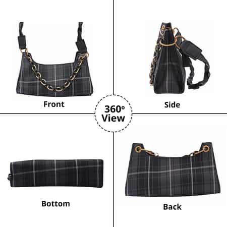 Black and White Purse Handbag with Shoulder Strap, Cute Checkered Check Plaid High Grade PU Leather Women Designer Handbag