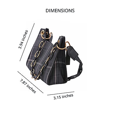Royal Siamese Black Color Check Pattern Faux Leather Mini Handbag for Women with Handle Drop and Shoulder Strap , Mini Shoulder Bag , Designer Bags , Ladies Purse