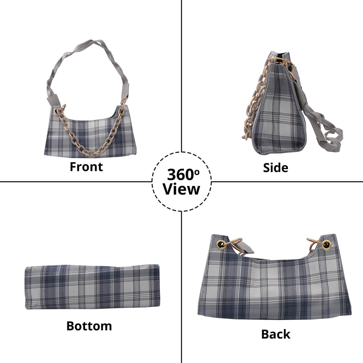Royal Siamese Gray Color Check Pattern Faux Leather Mini Handbag for Women with Handle Drop and Shoulder Strap , Mini Shoulder Bag , Designer Bags , Ladies Purse image number 3